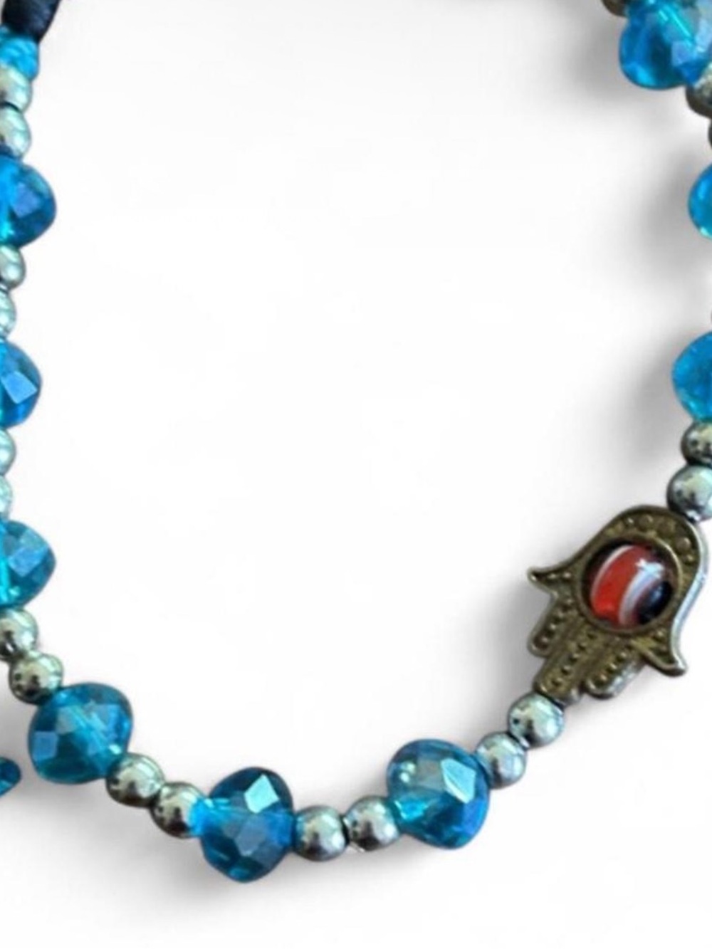 Handcrafted Blue Beaded Hamsa Bracelet